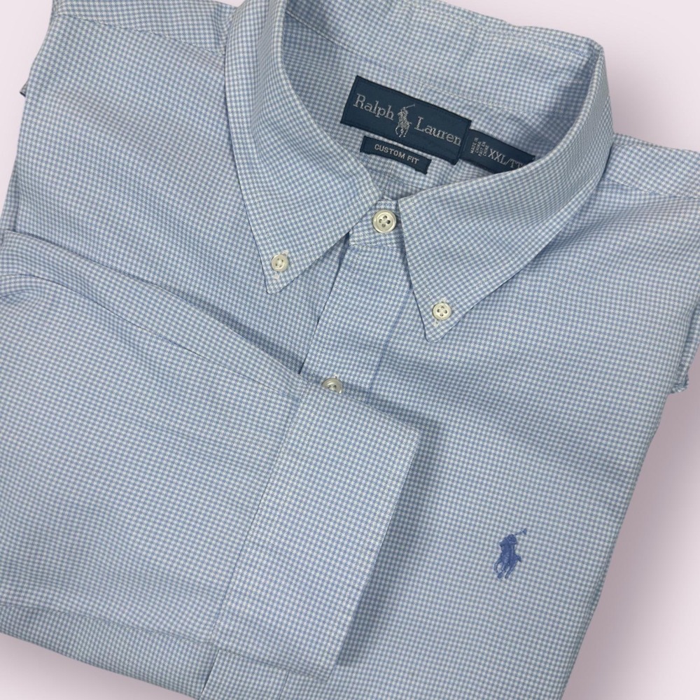 Ralph Lauren Mens XXL Button Down Shirt‎ Blue Gingham Check Custom Fit